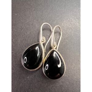 NEW Black Onyx sterling silver teardrop earrings 7.57 grams